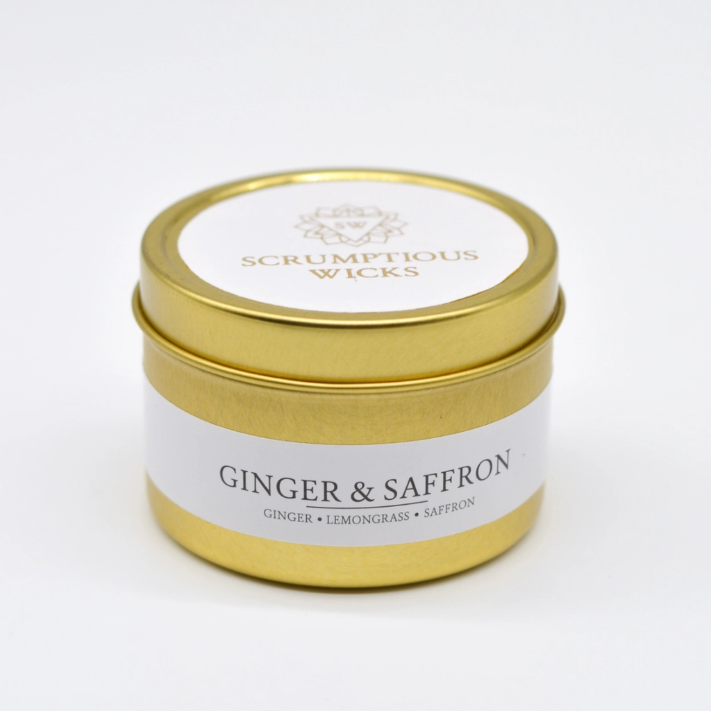 Scrumptious Wicks Gold Tin Candle - Ginger & Saffron