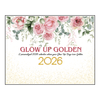 2026 calendar with floral design and 'Glow Up Golden' text