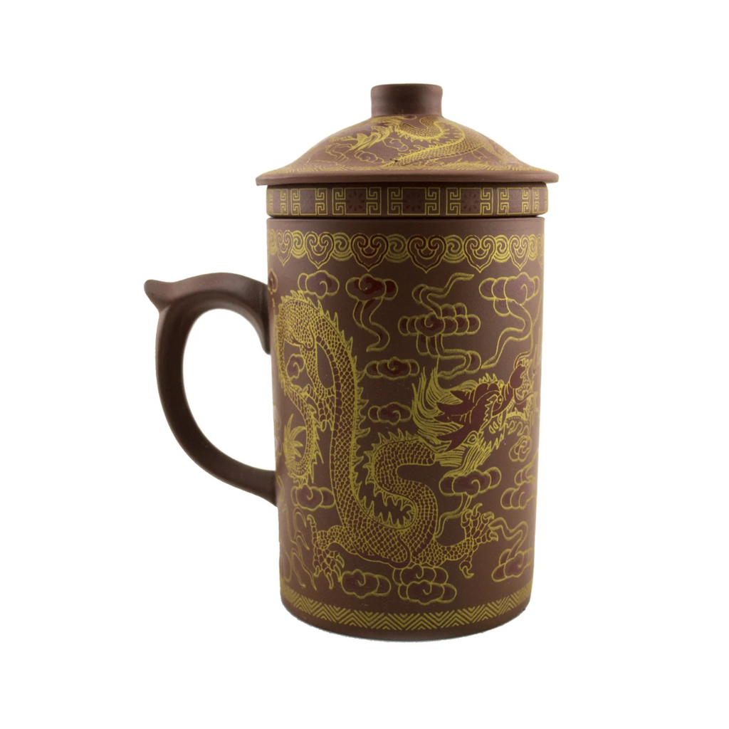 Gold Dragon Design Terracotta Mug with Infuser