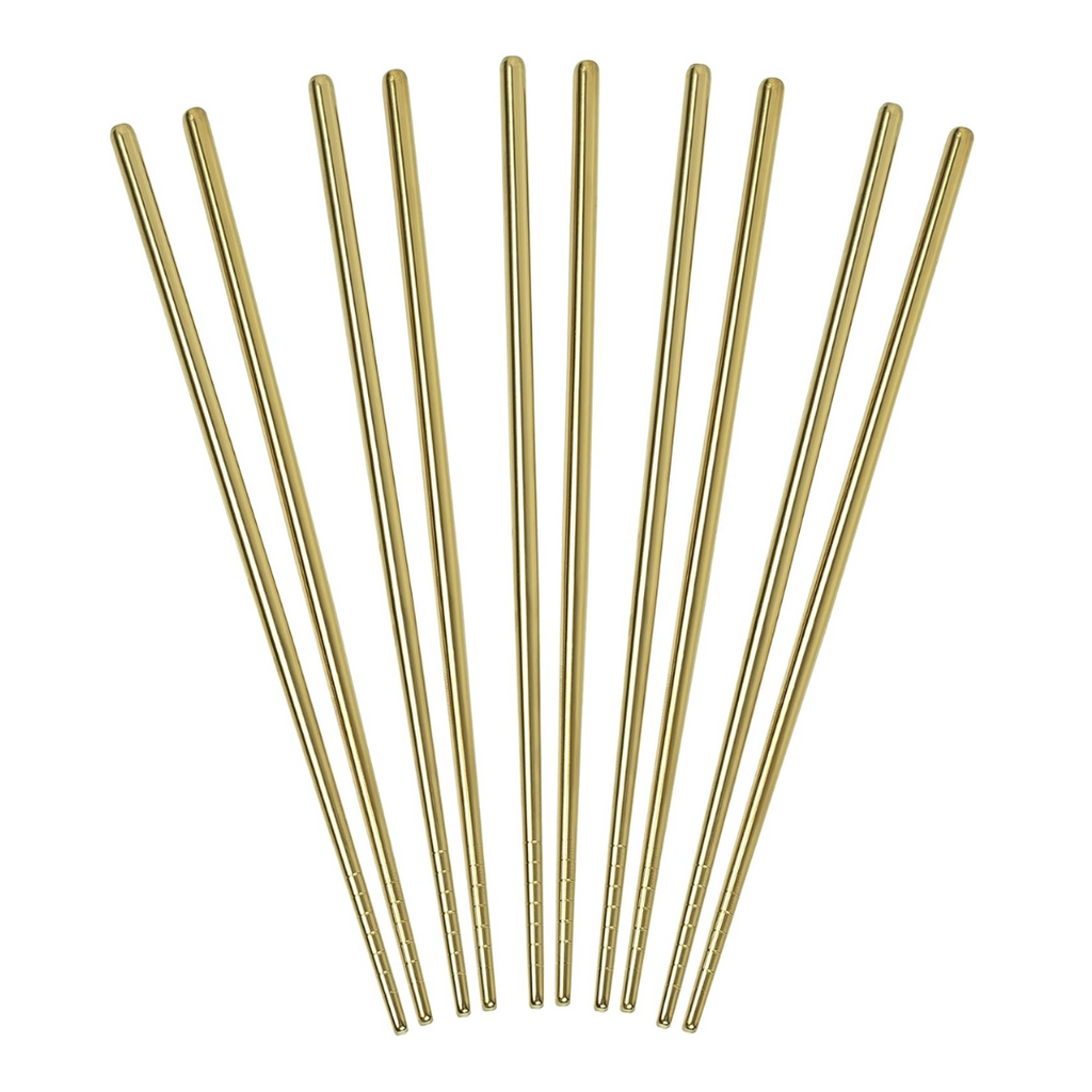 Gold Color Stainless Steel Chopsticks (5 Pairs)