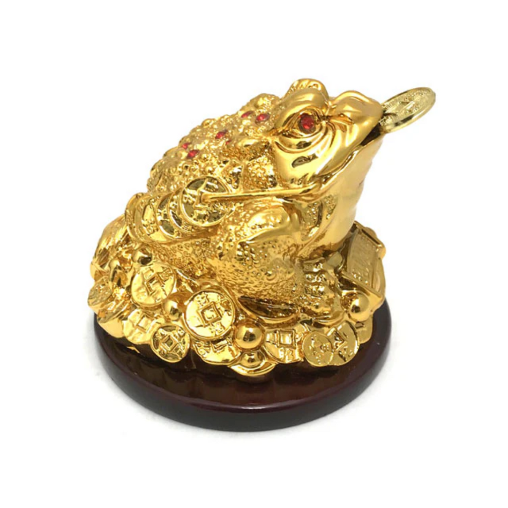 Gold Color Three-Legged Toad on Coins Field (With Round Stand)