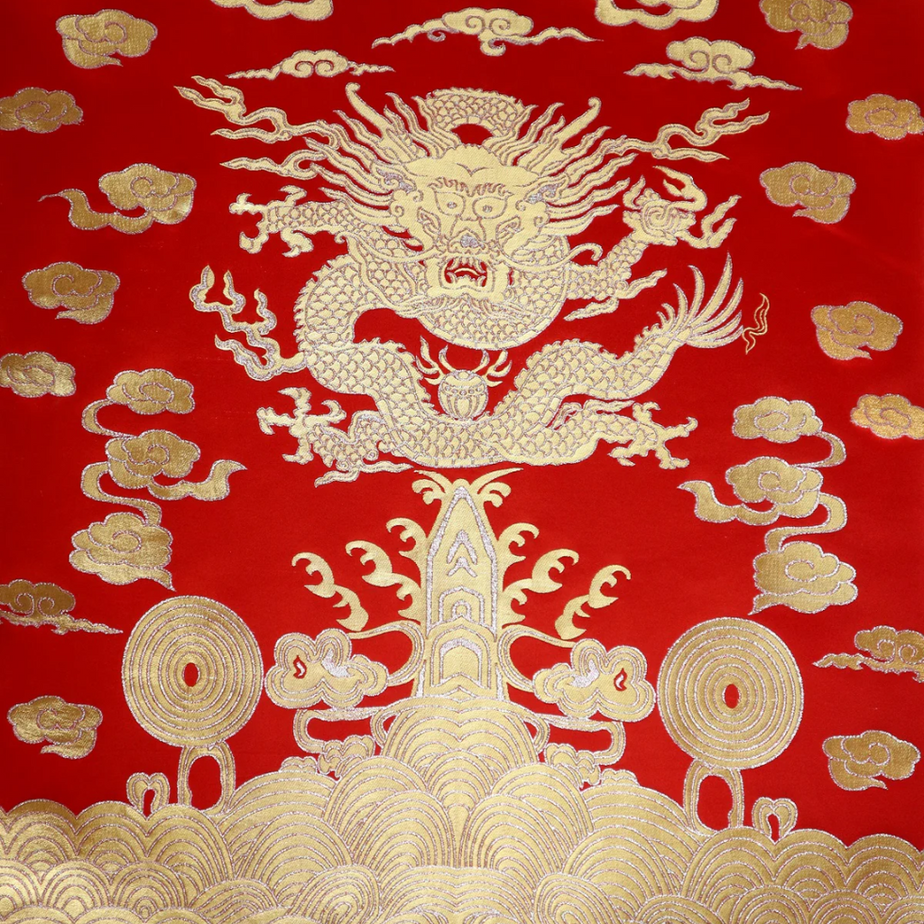 Gold Sea Dragon King Brocade Fabric
