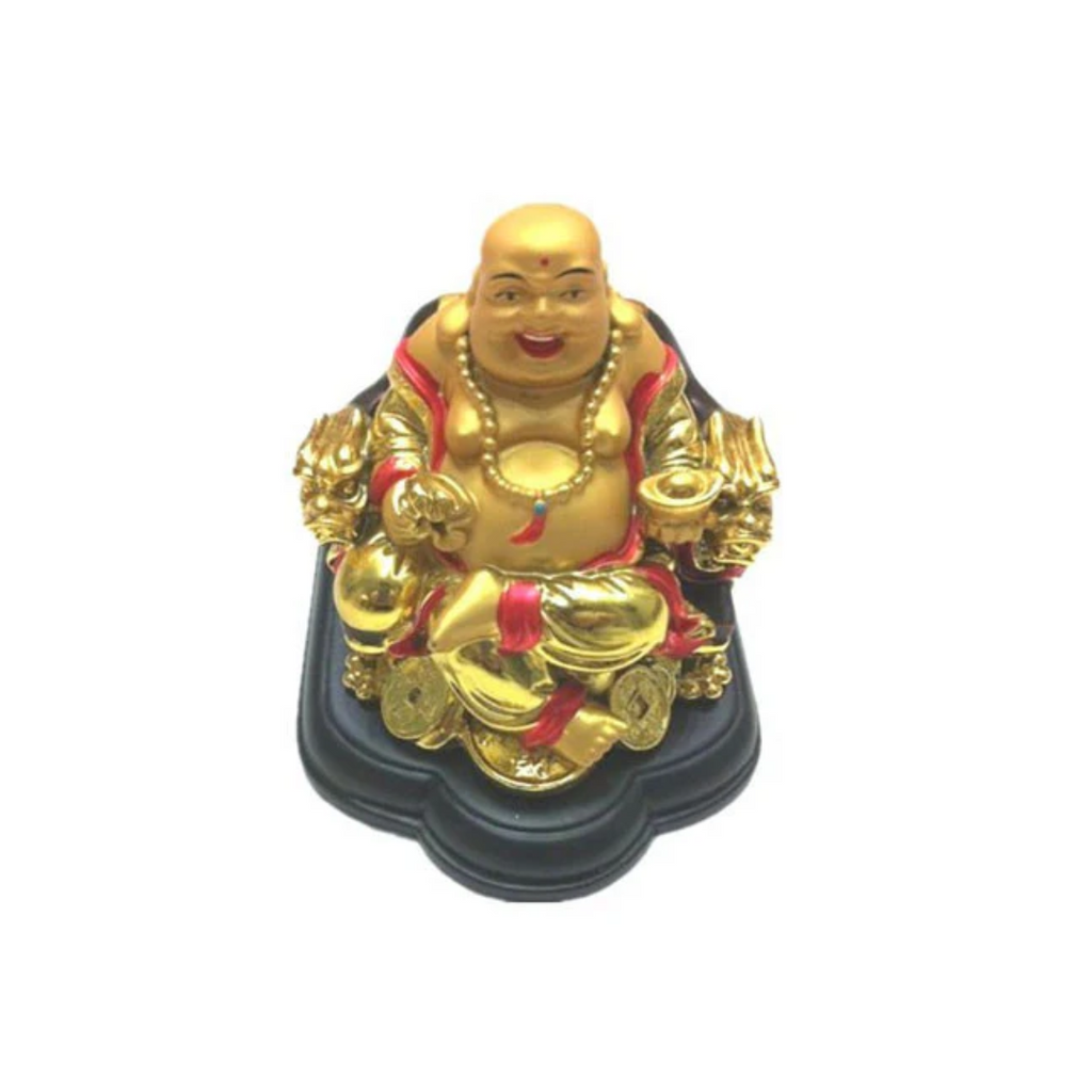 Laughing Buddha on Dragon Arm Rest Chair (3 inches)