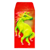 Colorful horse-shaped object on a red background