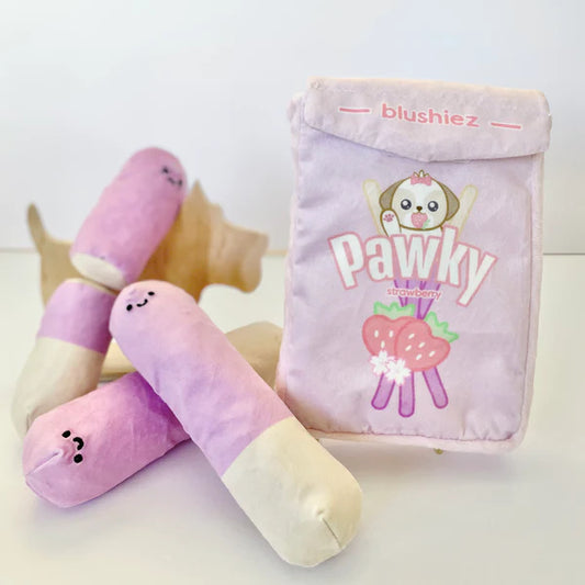 Strawberry pawky- four piece dog toy