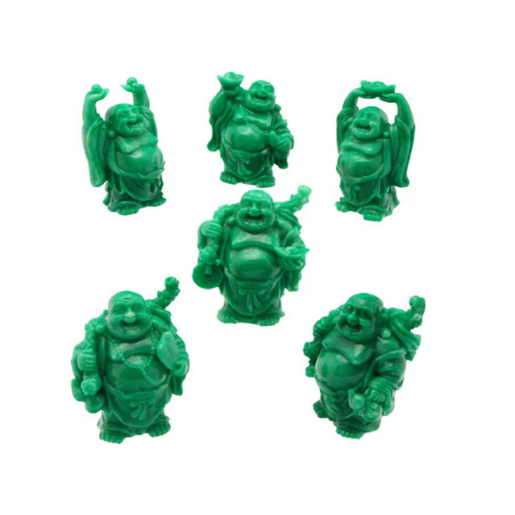 Jade Green Color Laughing Buddha Set of 6 (3.5-4.25" H)