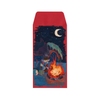 Red envelope with a colorful illustration of a cat by a campfire under a starry night sky.
