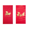 Two red envelopes with gold illustrations and text on a white background