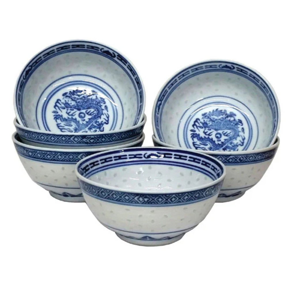 Classic Blue Rice Pattern Ling Long Porcelain Bowl