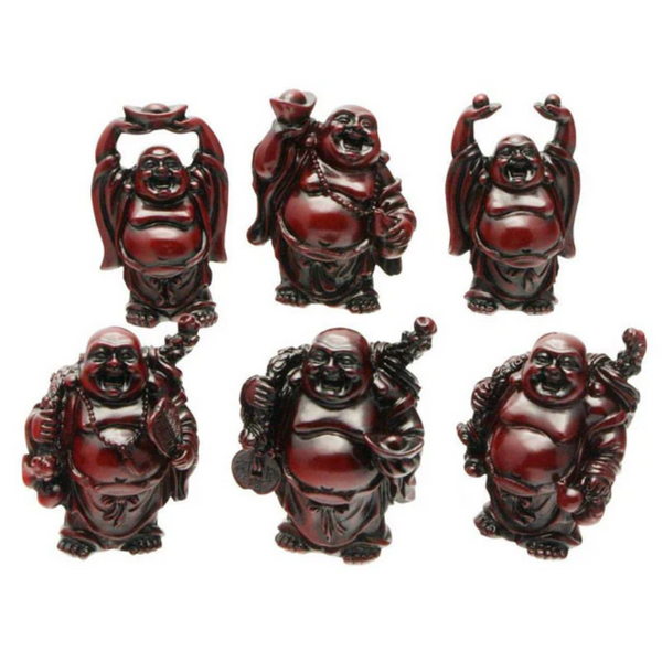 Mahogany Color Laughing Buddhas in 6 different positions