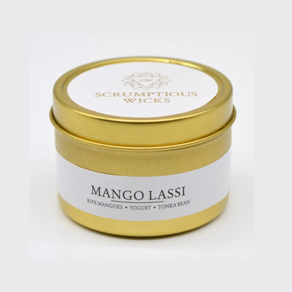 Scrumptious Wicks Gold Tin Candle - Mango Lassi