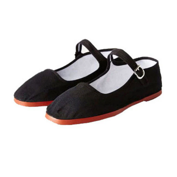 Black cotton Mary jane shoes with rubber bottom