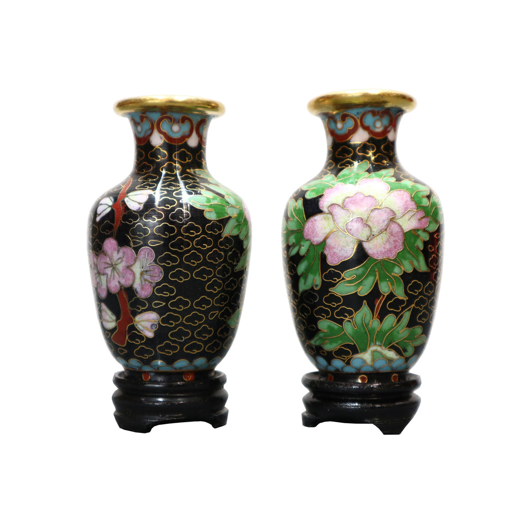 Mini Cloisonne Vases - Black (Pair)