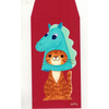 Red envelope with a cartoon cat in a horse costume on a white background