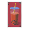 Illustration of a bubble tea with a blue lid and yellow straw on a red background