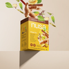 Nusa Indonesian Jamu drink mix box with ginger and cinnamon elements on a beige background