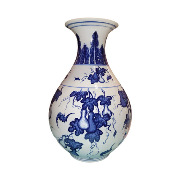 Pear-Shaped Blue on White Floral Gourd