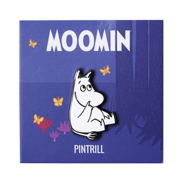 Moomin character on a blue background with 'Moomin' and 'Pintrill' text.