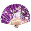 Purple Floral Print Bamboo Hand Fan - 8.5 inch