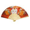 Red Lucky Cat Sakura Print Bamboo Hand Fan - 9 inch