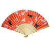 Red Cat Sakura Print Bamboo Hand Fan - 9 inch