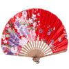 Red Floral Print Bamboo Hand Fan - 8.5 inch