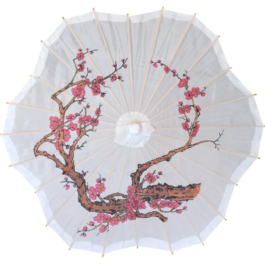 Scallop-shaped parasol with cherry blossom design