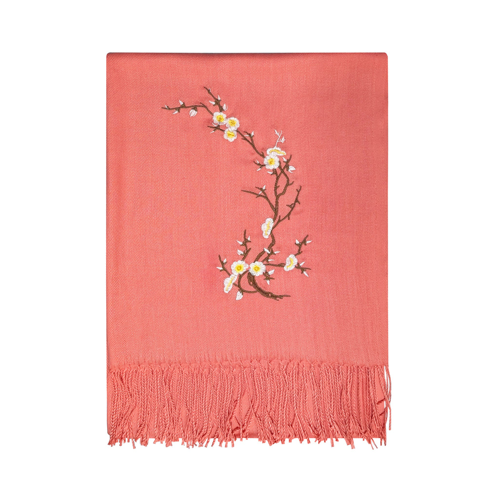 Scarf with Plum Blossom Embroidery - Pink