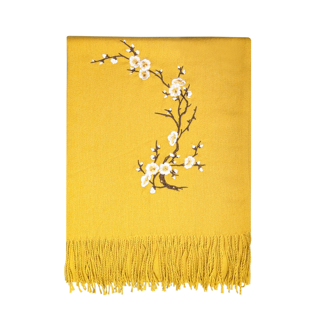 Scarf with Plum Blossom Embroidery - Yellow