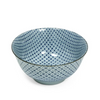Blue patterned ceramic bowl on a white background
