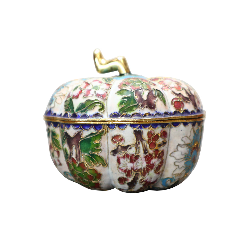 Persimmon-Shaped Cloisonne Container with Lid