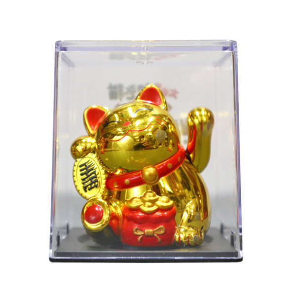 Solar Power Lucky Cat with Lucky Character and Ingots - Gold