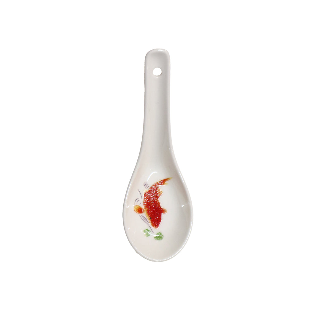 Ceramic Soup Spoon - White with Orange Koi