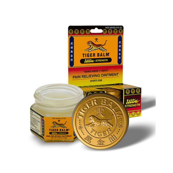 Jar of ultra strength tiger balm with packaging.