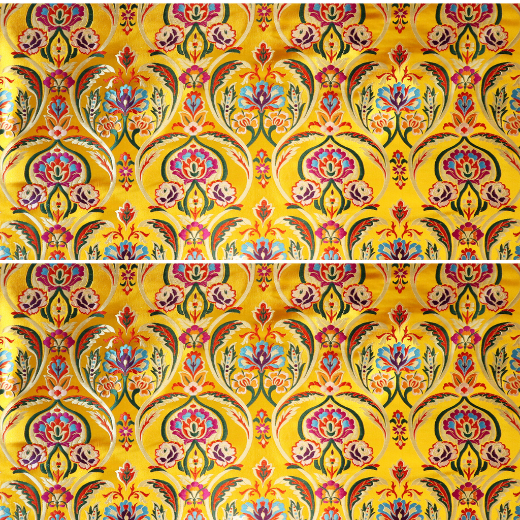 Mongolian Bell Flower Brocade Fabric - Yellow