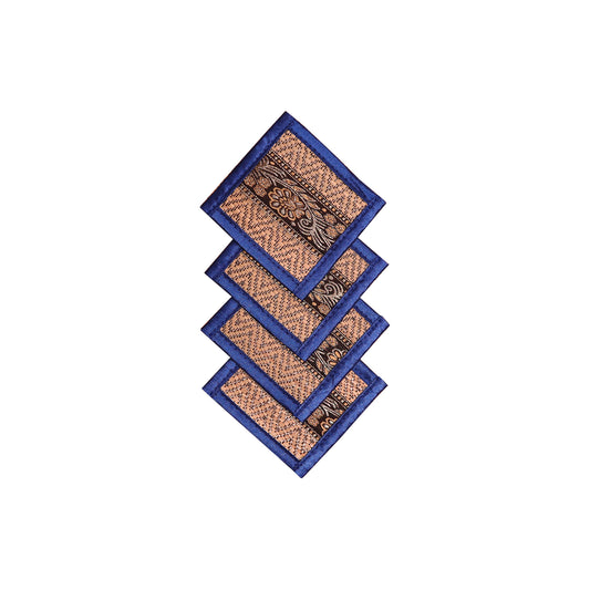 4 Thai-style woven coasters  with blue edging