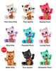 Collection of colorful cat figurines with various names on a white background