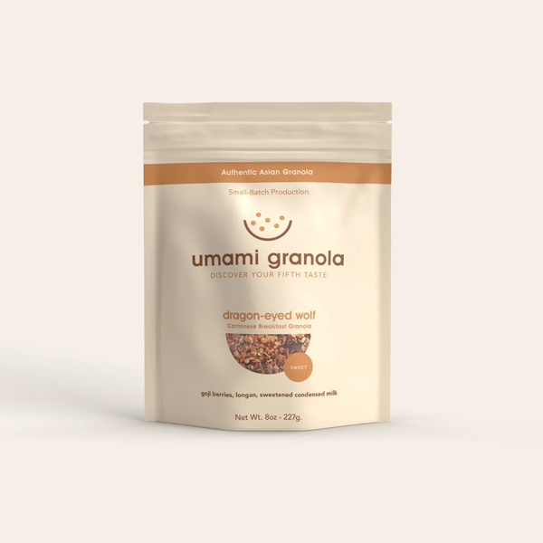 Umami Granola packaging on a light beige background