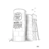 Black and white illustration of a water tower with Route 66 branding on a white background