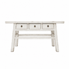 Wooden table with three drawers on a white background