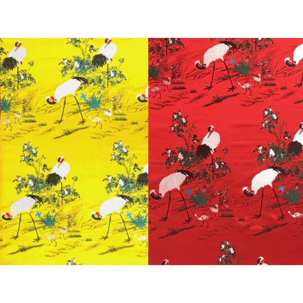 Cranes in Garden Field Design Brocade Fabric