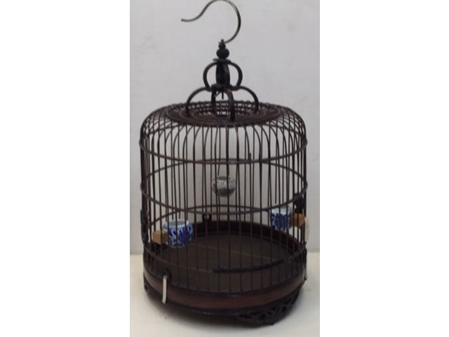 Dark Tone Bamboo Bird Cage - Carved Bottom