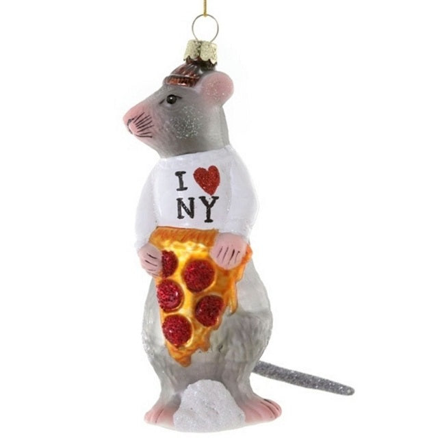 NYC Pizza Rat Glass Ornament