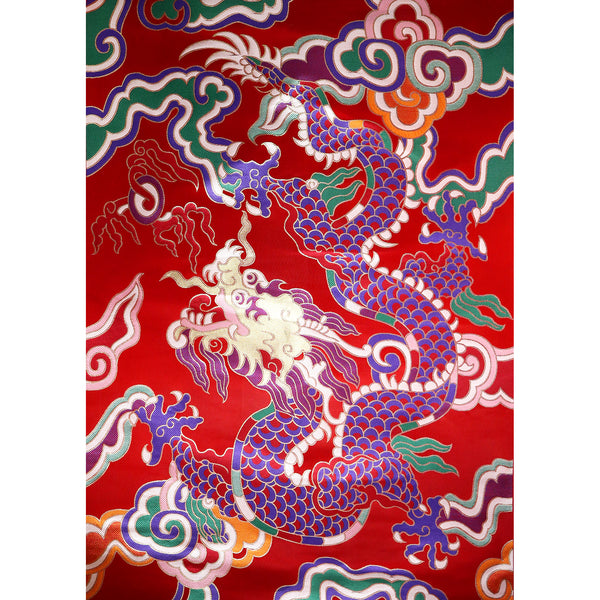 Multi Color Giant Dragon Cloud Brocade Fabric - Red