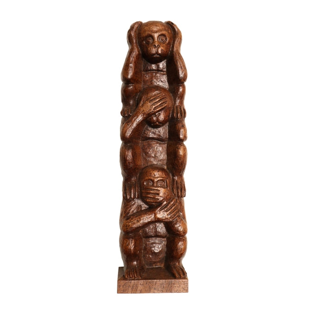 Wooden Wise Monkey Totem Figurine