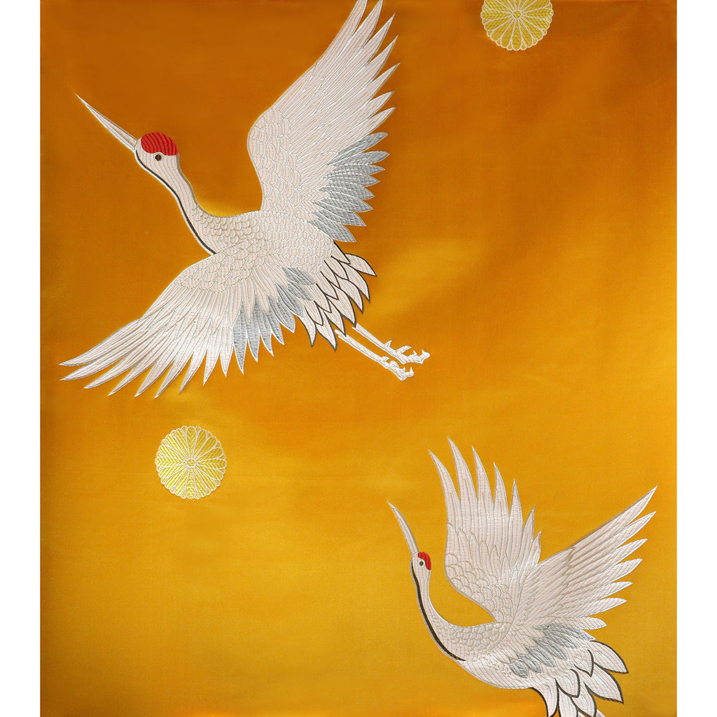 White Flying Crane under the Moon Brocade Fabric