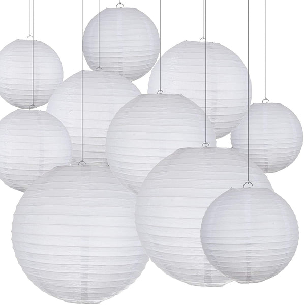 Various hanging white paper lanterns.