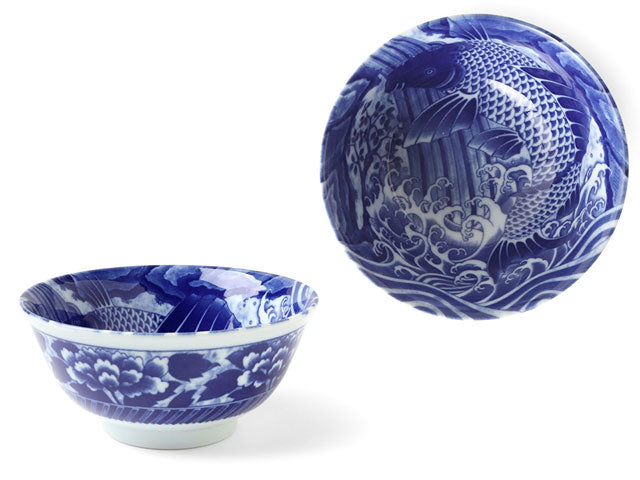 Cobalt Blue Ko-Imari Carp Design Ceramic Bowl Series