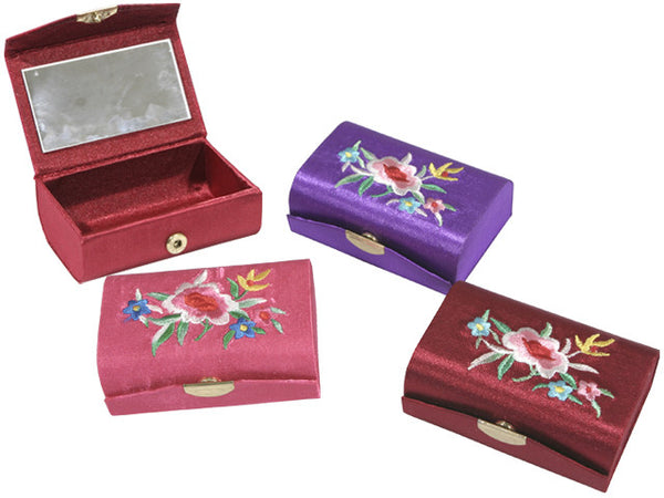 Embroidery Satin Lipstick Case w. Mirror in purple, fuchsia, maroon 