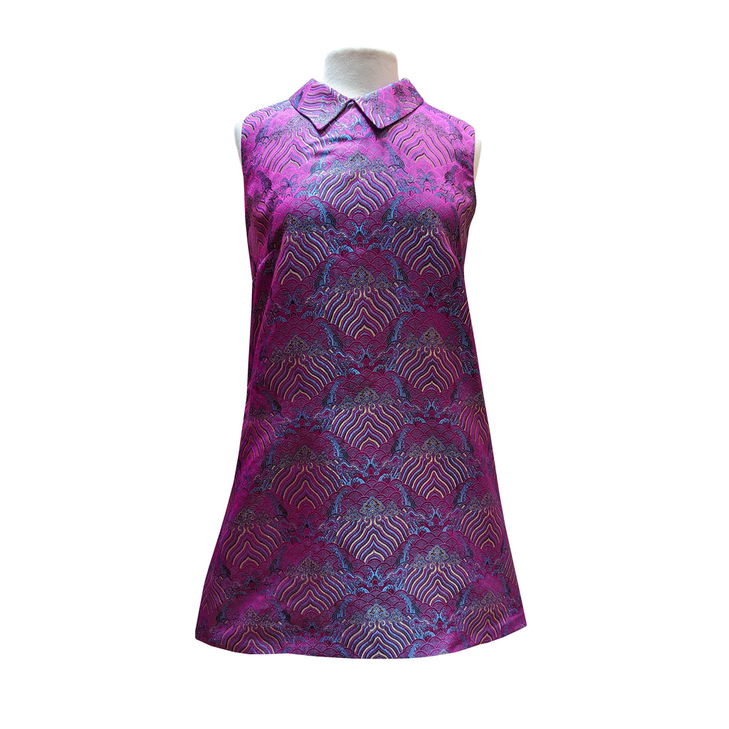 Cloud Brocade Shift Dress - Fuchsia